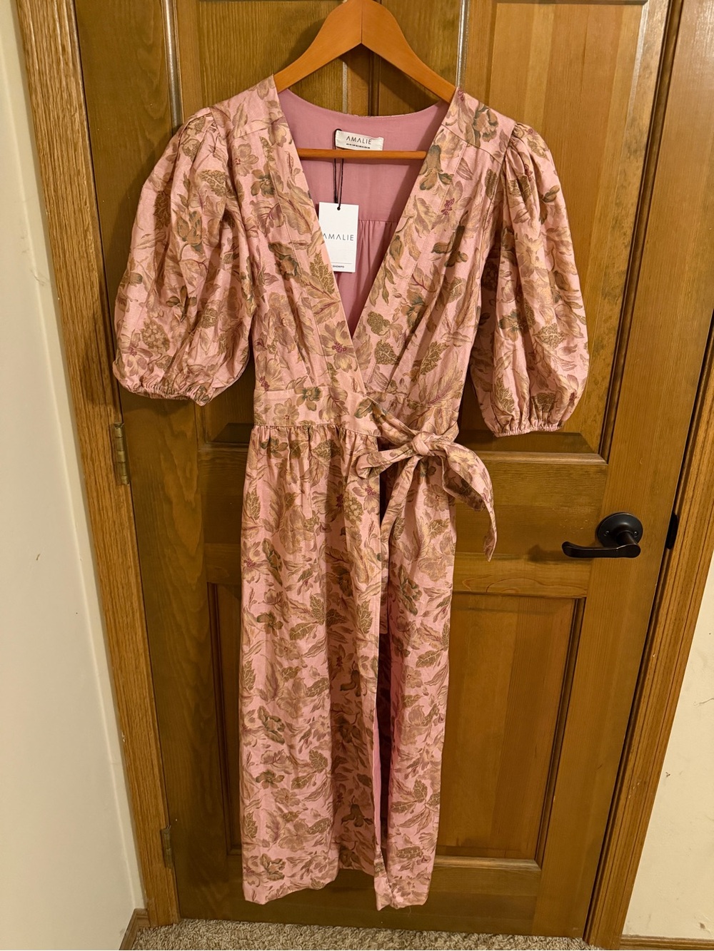 Showpo Amalie The Label Franc Linen Puff Sleeve Wrap Midi Dress Vahala Print 6